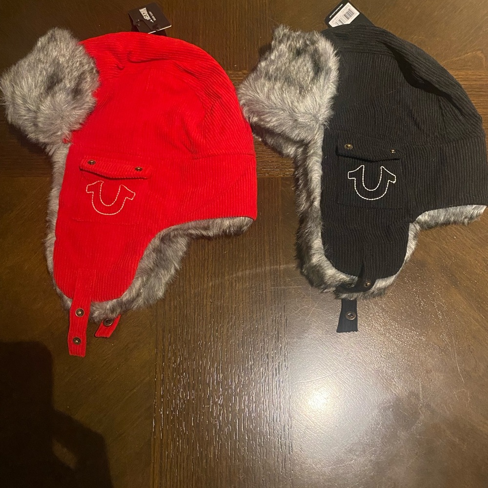 Black Trapper Hats with Faux Fur Trim - Picture 5 of 5